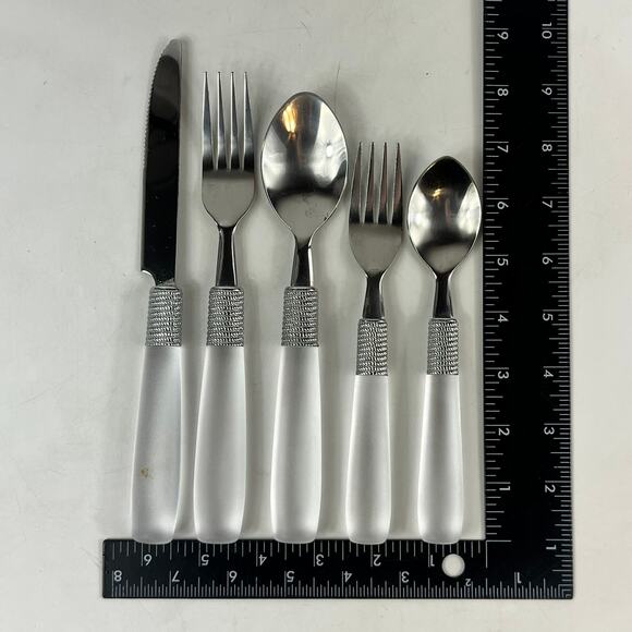 Farberware 15Pc Frosted Handle Flatware Set Stainless Steel Knives Forks Spoons - Picture 6 of 8
